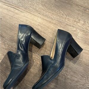 Chic Black Leather Block Heel Shoes